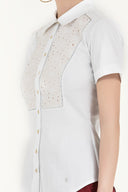 White Silk  garnished  poplin shirt  10440