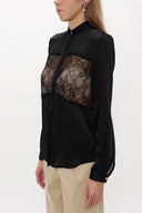 Black Laced wide cut satin dress 10606