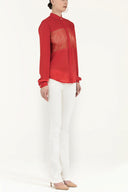 Red Laced wide cut satin dress 10606