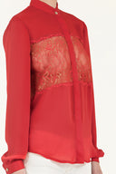 Red Laced wide cut satin dress 10606