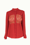 Red Laced wide cut satin dress 10606