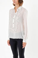White EMBROIDERY DETAILED Chiffon SHIRT 10640
