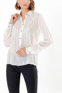 White EMBROIDERY DETAILED Chiffon SHIRT 10640