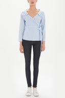 Blue Wrap-over  poplin shirt  10674