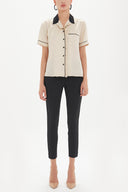 Beige Contrast binding blouse  10675
