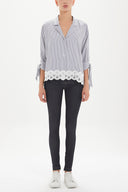 Striped Lace skirt wide cut shirt  10679