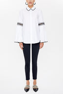 White-Black Embroidery detail  poplın shirt  10692