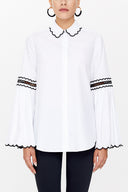 White-Black Embroidery detail  poplın shirt  10692