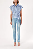 Plaid Navy Blue Back-wrap tie poplin shirt 10693