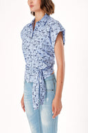 Plaid Navy Blue Back-wrap tie poplin shirt 10693