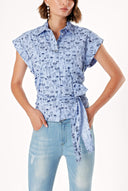 Plaid Navy Blue Back-wrap tie poplin shirt 10693