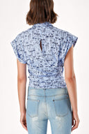 Plaid Navy Blue Back-wrap tie poplin shirt 10693