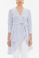 Navy Blue Asymmetric cut poplin shirt 10715