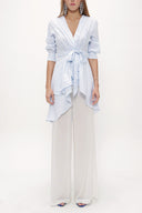 Striped Asymmetric cut poplin shirt 10715