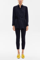 Navy Blue Lacu up wide cut poplin shirt 10723