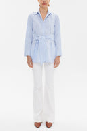 Striped Lacu up wide cut poplin shirt 10723