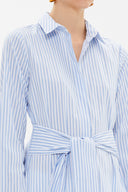 Striped Lacu up wide cut poplin shirt 10723