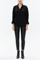 Black Pleated sleeve Slim fit  shirt  10756