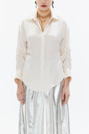 Beige Pleated sleeve Slim fit  shirt  10756