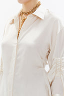 Beige Pleated sleeve Slim fit  shirt  10756