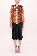 Red Black Snap-fastened fitted waist shirt  10759