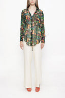 Black Background Floral Printed Wide cut shirt 10761