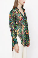 Black Background Floral Printed Wide cut shirt 10761