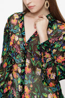 Black Background Floral Printed Wide cut shirt 10761