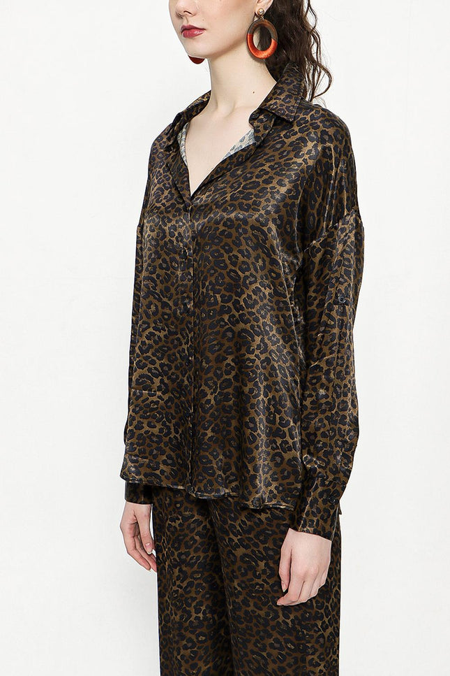 Leopar Bol Kesim Gömlek 10814