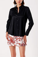 Black Wide cut satin shirt 10815