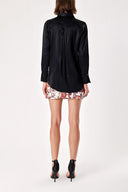 Black Wide cut satin shirt 10815