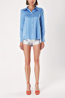 Blue Wide cut satin shirt 10815