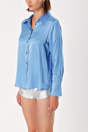 Blue Wide cut satin shirt 10815