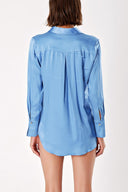Blue Wide cut satin shirt 10815