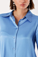 Blue Wide cut satin shirt 10815