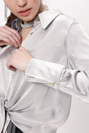 Gray Wide cut satin shirt 10815