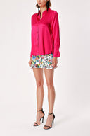 Fuchsia Wide cut satin shirt 10815