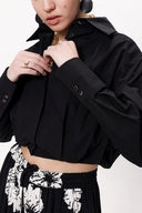 Black Loose fit shirt with elastic detail 10818