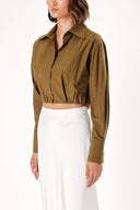 Khaki Loose fit shirt with elastic detail 10818