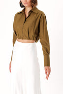 Khaki Loose fit shirt with elastic detail 10818