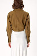 Khaki Loose fit shirt with elastic detail 10818