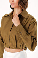 Khaki Loose fit shirt with elastic detail 10818