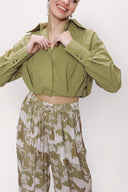 Olive Loose fit shirt with elastic detail 10818