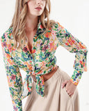 WHITE BACKGROUND WITH ROSE Printed chiffon shirt 10819