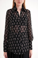 Black Background Floral Printed Printed chiffon shirt 10819