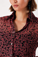 Black Pink Printed chiffon shirt 10819