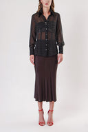 Black Beige Printed chiffon shirt 10819