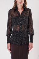 Black Beige Printed chiffon shirt 10819