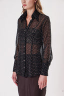 Black Beige Printed chiffon shirt 10819