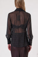 Black Beige Printed chiffon shirt 10819